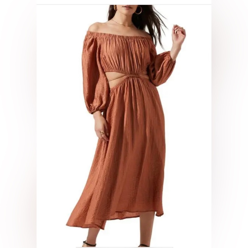 Revolve Astr Casian Burnt Orange Long Sleeve Cutout Midi Dress